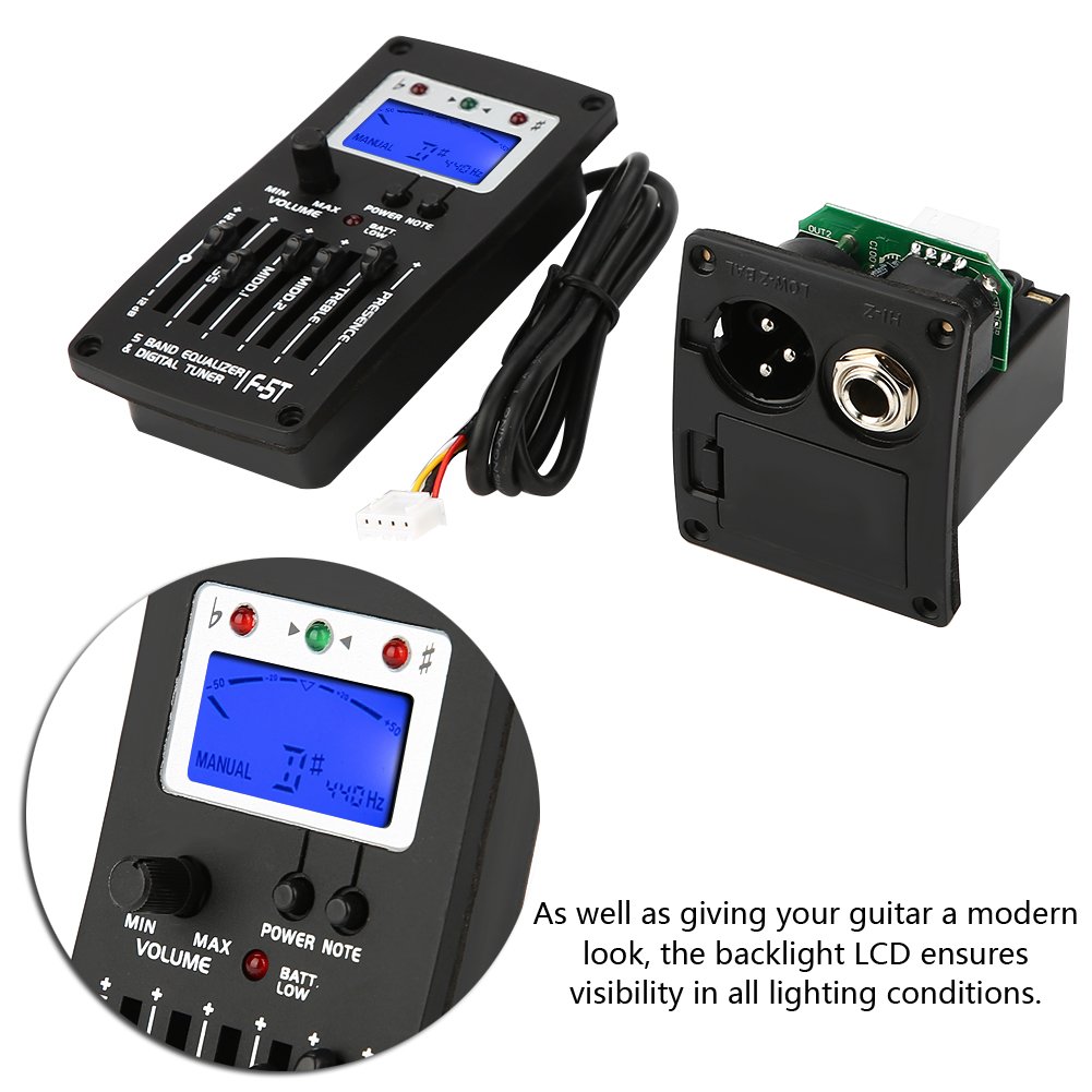 F-5T 5-Band Equalizer Digital Tuner & Pickup for Electric/Acoustic/Classic Guitars - Perfect for Live Performances, Studio Recording & Home Practice