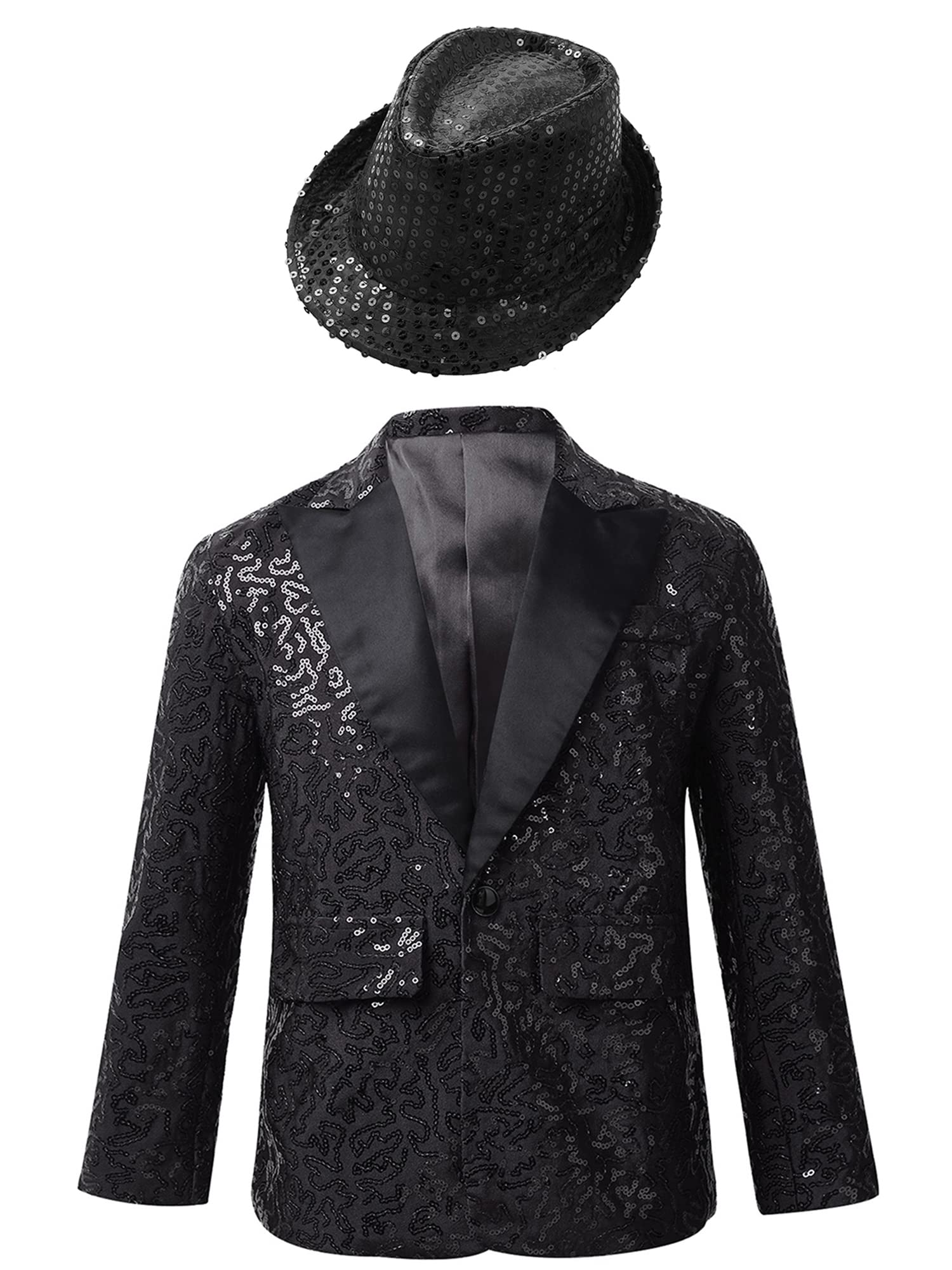 Sparkle Boys Blazer Suit with Hat - Kids Formal Tuxedo for Wedding, Prom, Party & Dinner - Elegant Sequin Jacket for Special Occasions