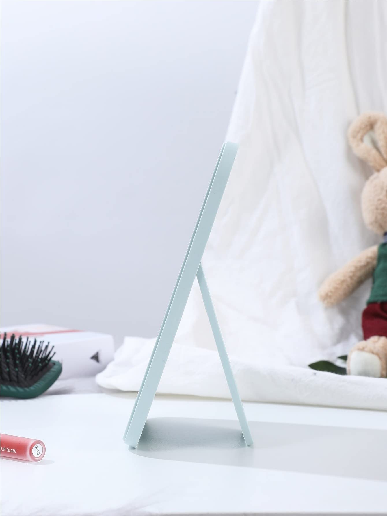 Single Sided Rectangular Vanity Mirror with Folding Stand - Adjustable Makeup Mirror for Women & Girls, Perfect for Dressing Table, Bathroom, and Travel (Blue) | Portable Desktop Mirror for Precise Makeup Application