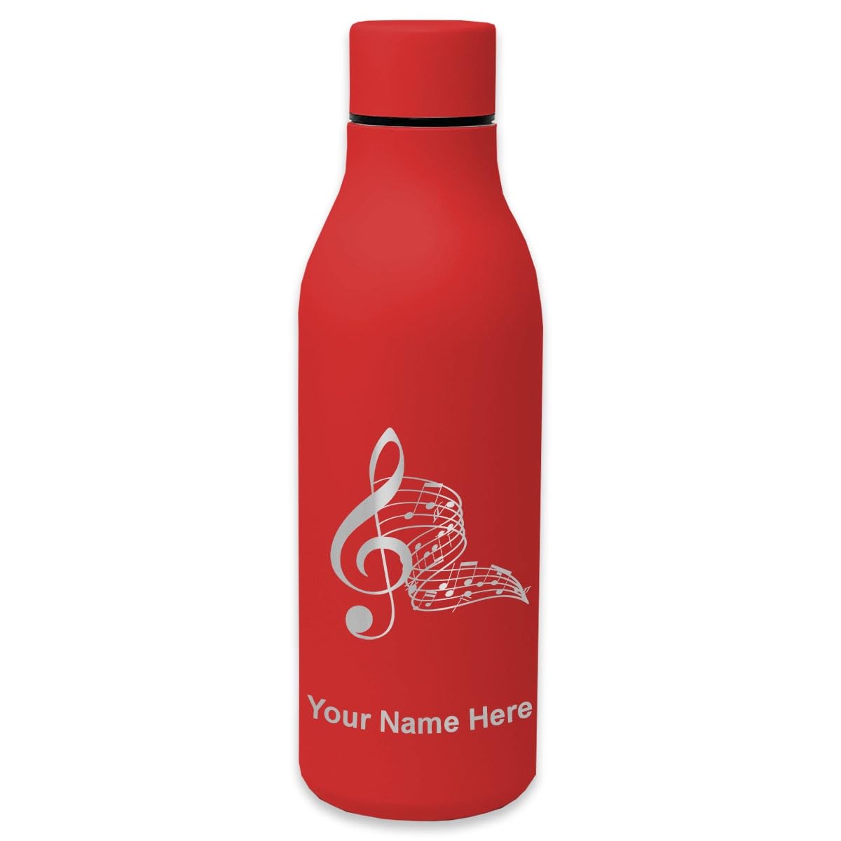 LaserGram Double Wall Insulated Stainless Steel Water Bottle with Musical Notes Design - Personalized Engraving Included | Perfect for Gym, Hiking & Office Use