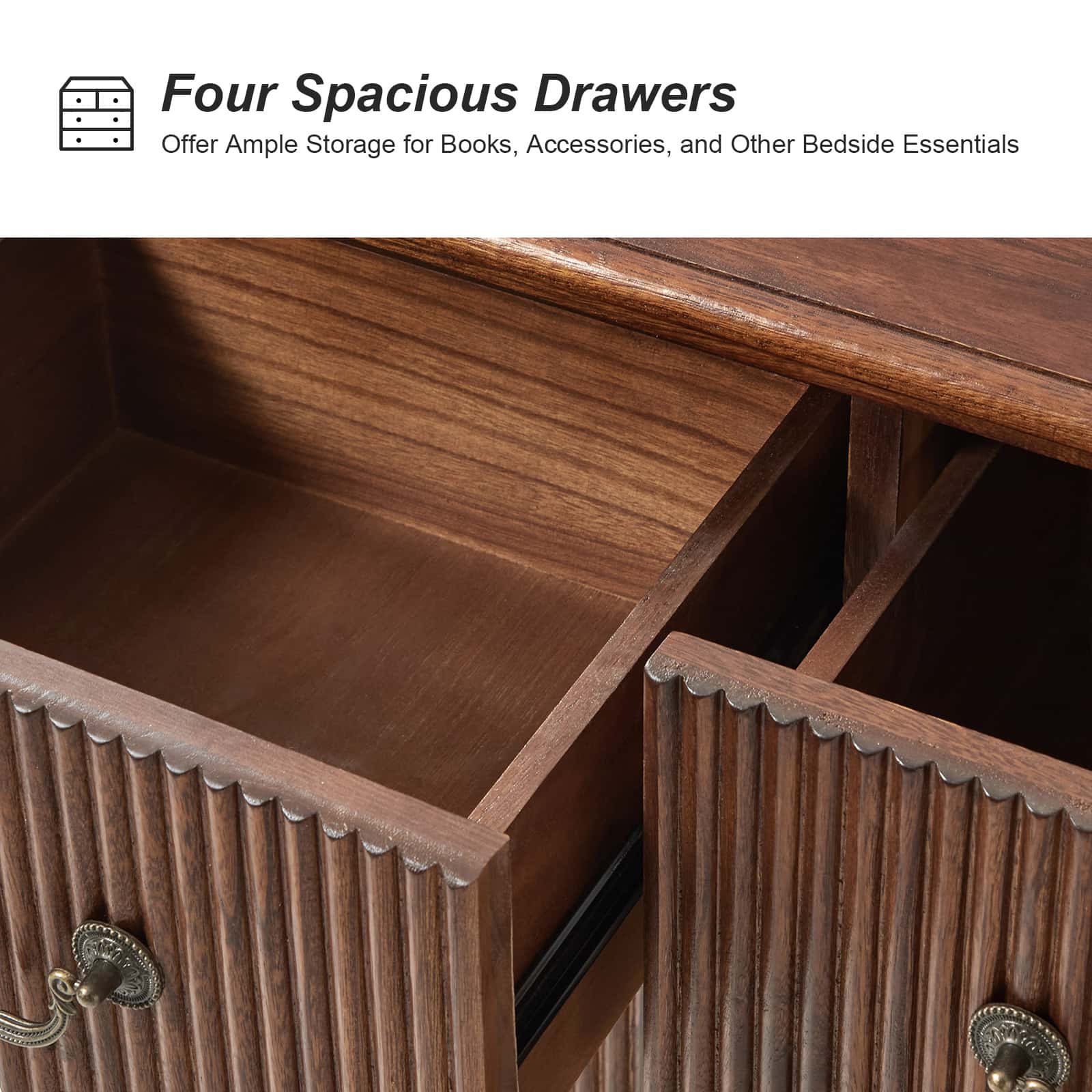 Rustic 3-Drawer Nightstand with USB Charging Station - Solid Wood Bedside Table for Bedroom, Living Room & Guest Room | Galatea Optional Types