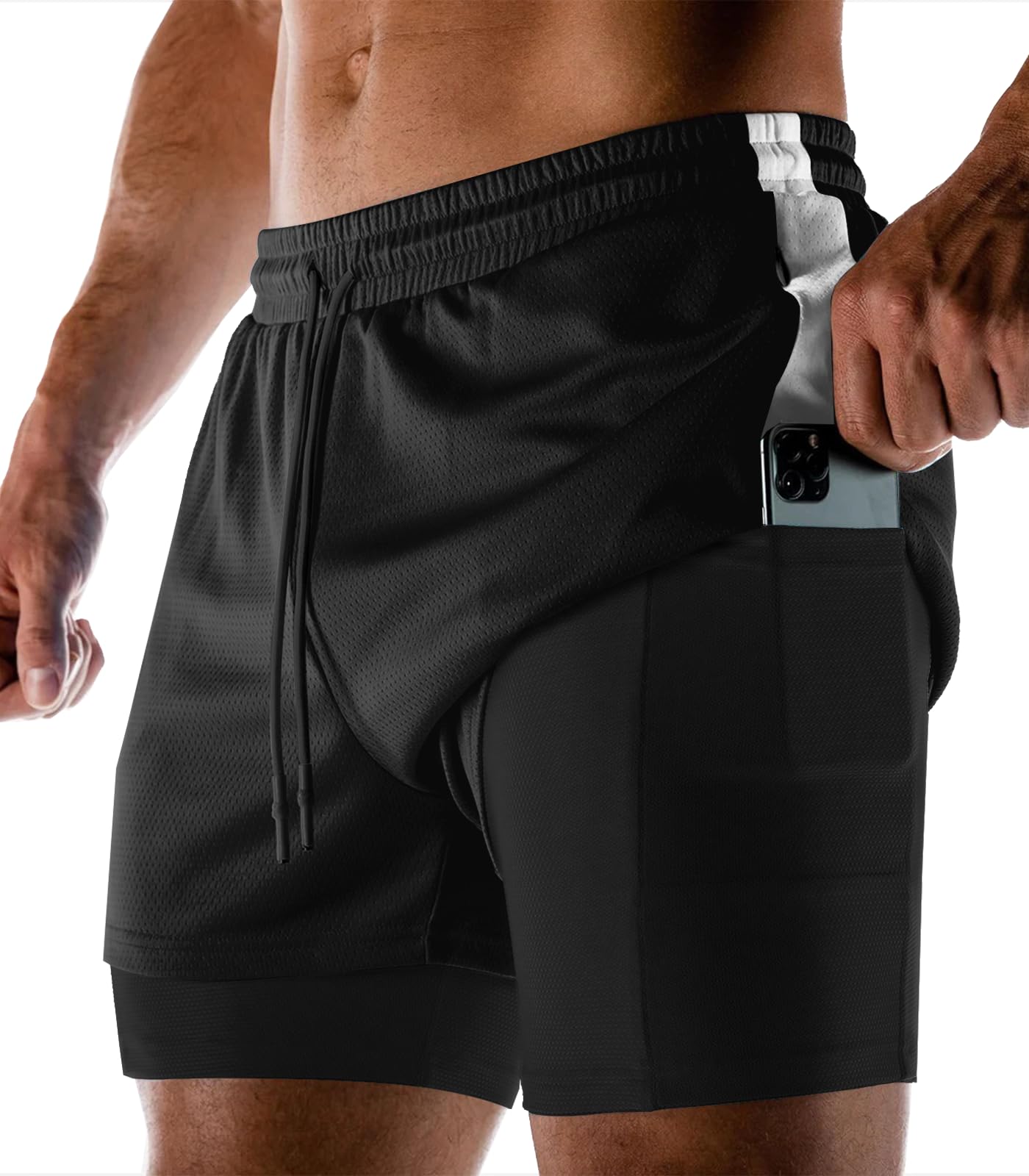 Aolesy Men's 2-in-1 Running Shorts - Quick Dry 5