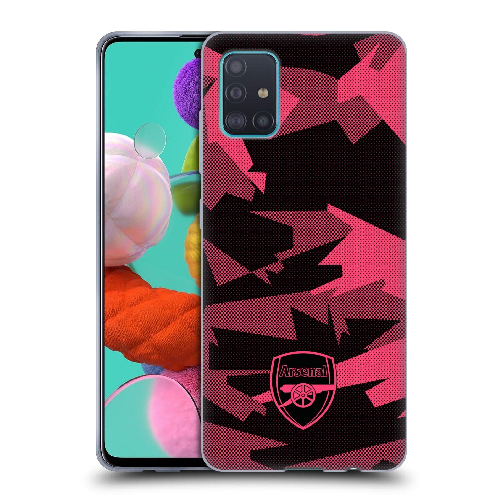 Officially Licensed Arsenal FC Geometric Pink Crest & Gunners Logo Soft Gel Case for Samsung Galaxy A51 (2019) - Perfect for Matchdays & Fan Gifts