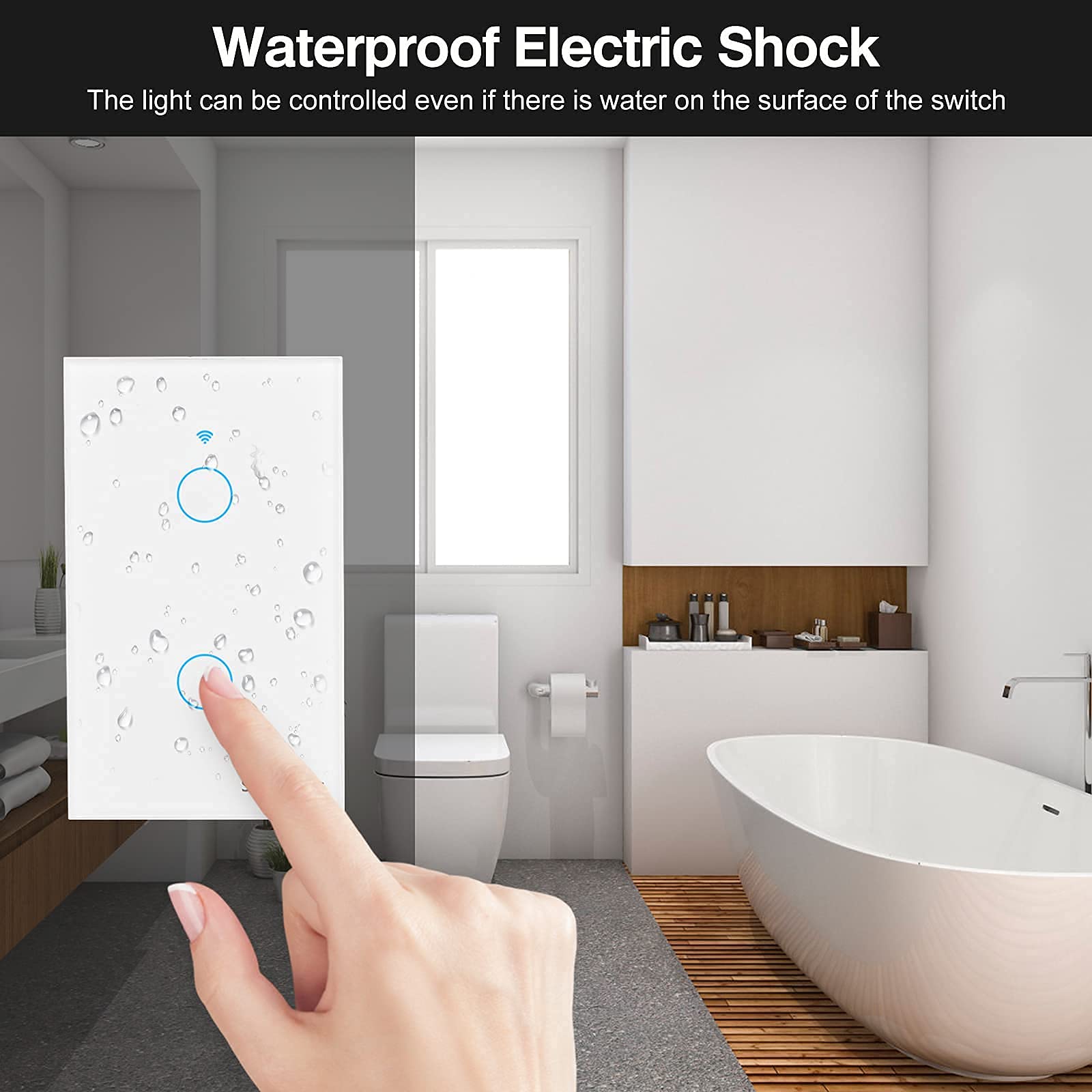 WiFi Smart Wall Light Switch - White, Tempered Glass Panel Touch Switch, 2 Gang for 1 Gang Box, Timer Function, Wireless Lighting Control for Home Automation & Smart House (Works with Alexa & Google Home)