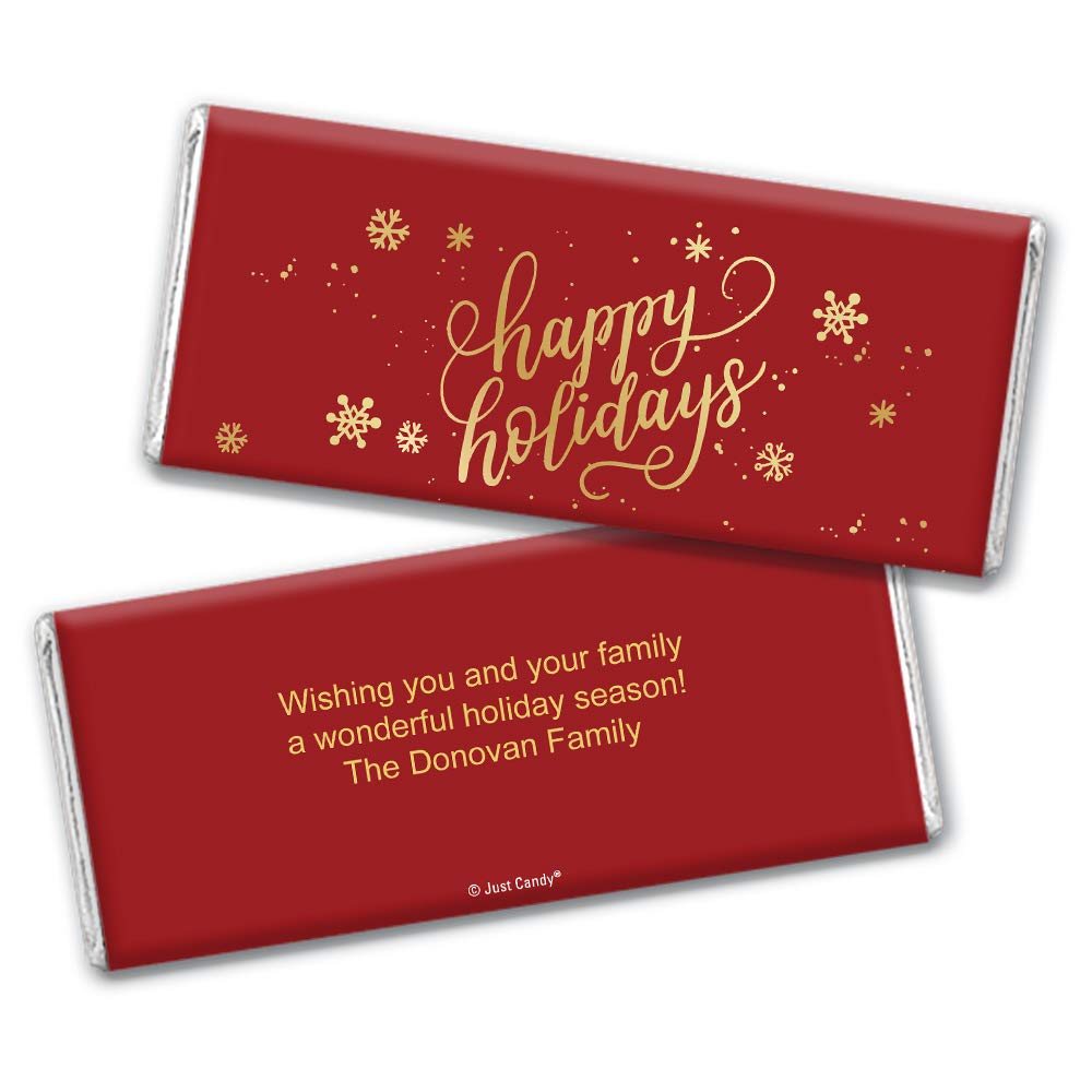Personalized Christmas Candy Bars - Happy Holidays Chocolate Gift Box (36 Count) - Perfect for Holiday Parties, Stocking Stuffers & Corporate Gifts