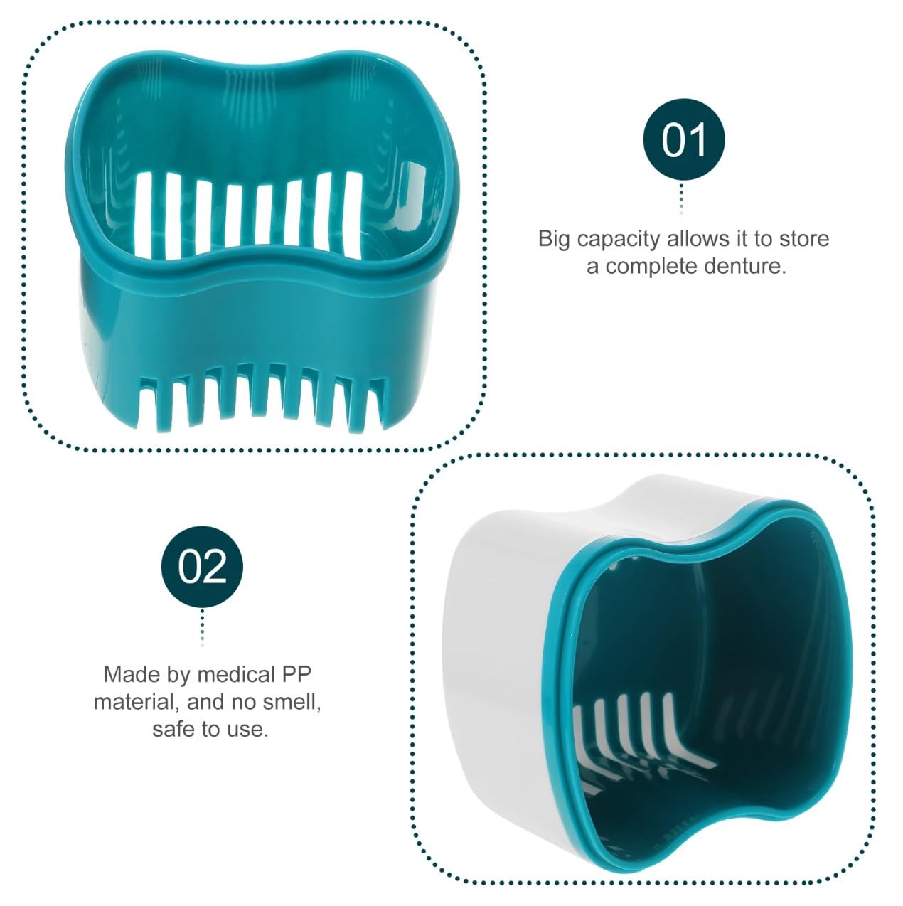 Denture Storage Box with Removable Strainer - Green | Denture Case for Braces, False Teeth & Dental Appliances | Travel & Home Use