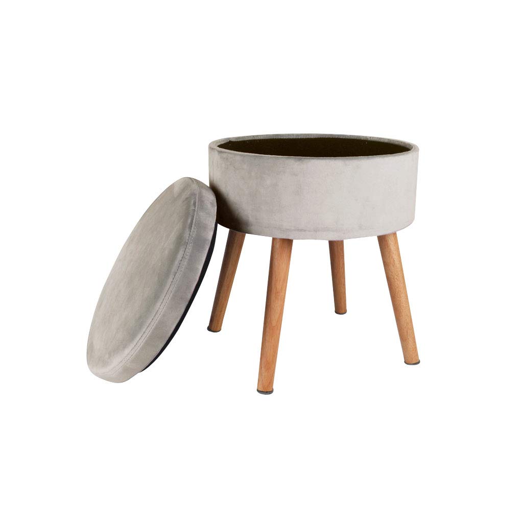 **Removable Flannel Upholstered Ottoman Pouffe - Wooden Storage Footstool for Living Room, Bedroom & Lounge - Beige Fabric Cover Sofa Stool**    *(Perfect for Extra Seating, Footrest, Coffee Table, or Stylish Home Decor)*
