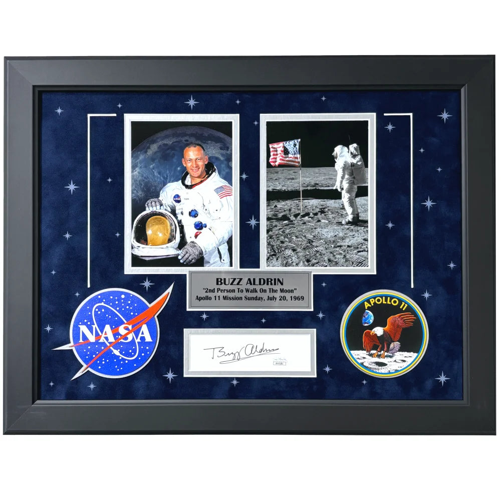 Buzz Aldrin Autographed Apollo 11 Moon Landing Framed Photo - JSA Certified NASA Signed Memorabilia - Perfect for Space Enthusiasts & Home Office Decor