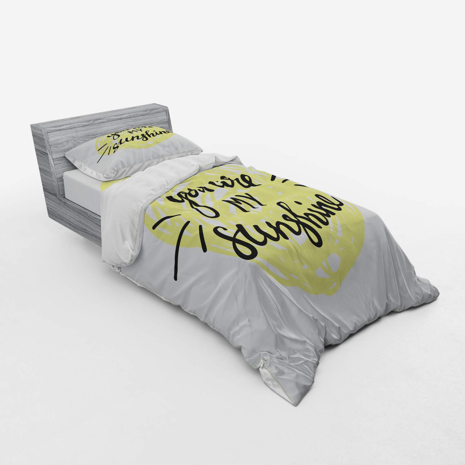 Ambesonne Modern Love Words Duvet Cover Set - Hand Drawn Circle Scribbles Romantic Print, 3-Piece Bedding Set with Sham & Fitted Sheet, Twin Size, Pale Yellow & Black - Perfect for Couples Bedroom, Valentine's Gift & Cozy Home Decor