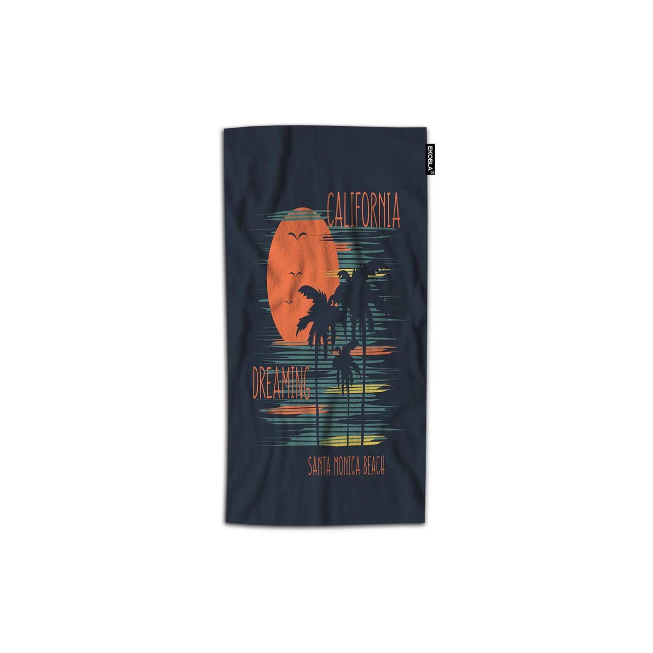 EKOBLA Santa Monica Beach Hand Towel - Sunset Palm Tree California Dreaming Coastal Design, Soft Microfiber Towel for Bath, Pool & Travel (30x15 Inches) - Perfect Gift for Family, Friends, Boys & Girls | Beach Vacation, Swimming, Summer Outings