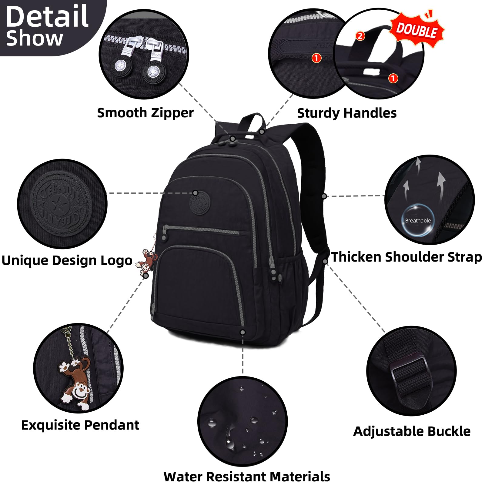 Lightweight Black Nylon Travel Laptop Backpack for Men & Women - Water Resistant 17+ Inch Computer Backpack for College, Work, Hiking & Casual Day Use