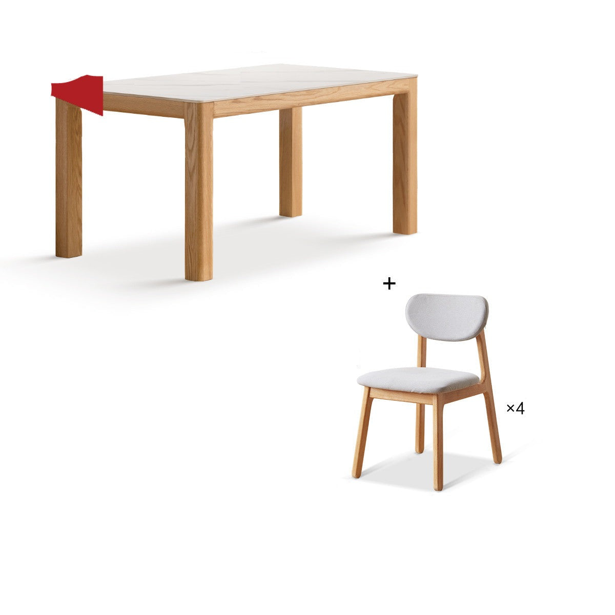 Solid Oak Wood Dining Table - Simple Modern Design for Kitchen, Dining Room & Small Spaces