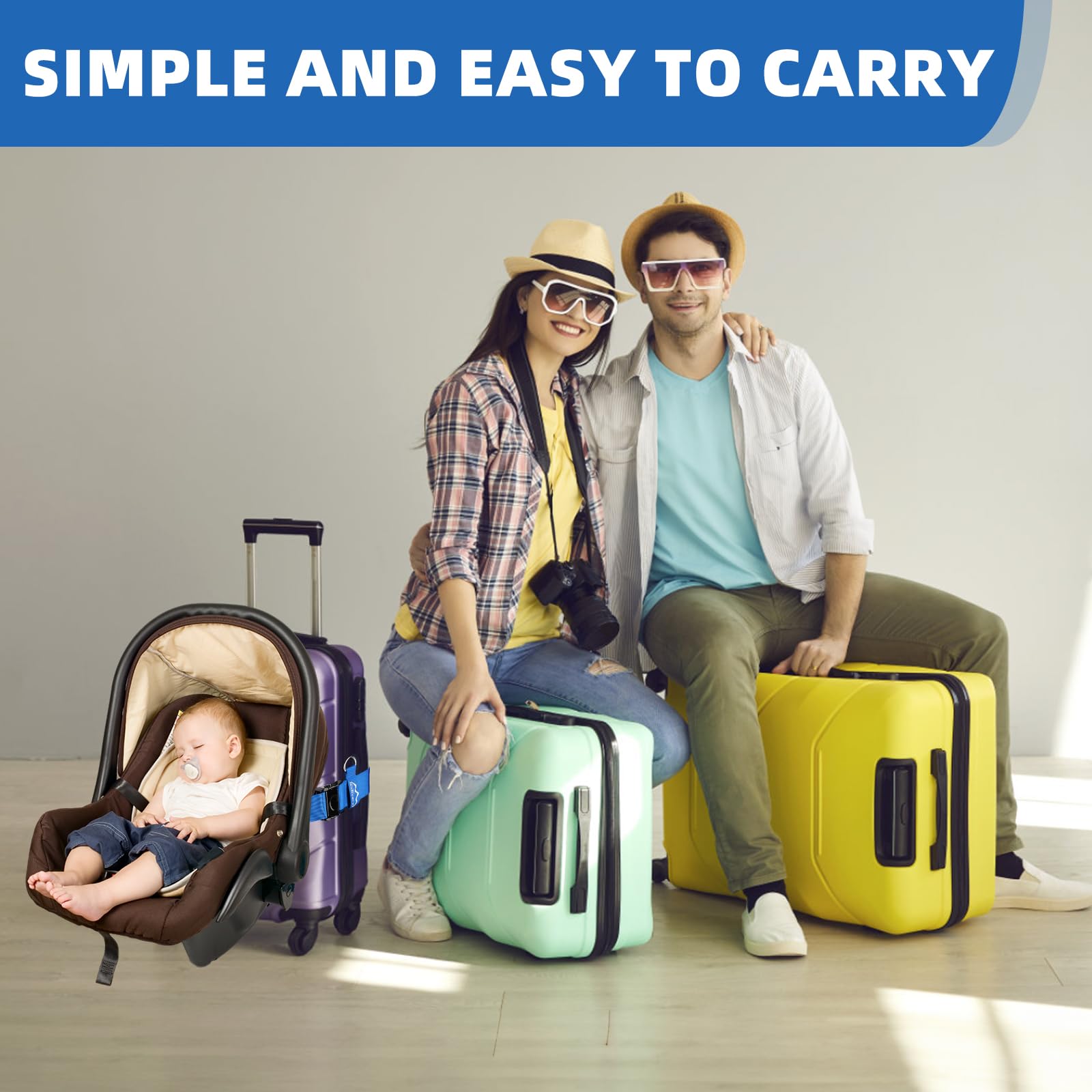 Car Seat Travel Belt for Suitcase - Convert Kid Car Seat & Carry-on Luggage into Airport Stroller | Safe Travel Solution for Toddlers | Perfect for Airports, Road Trips & Family Vacations