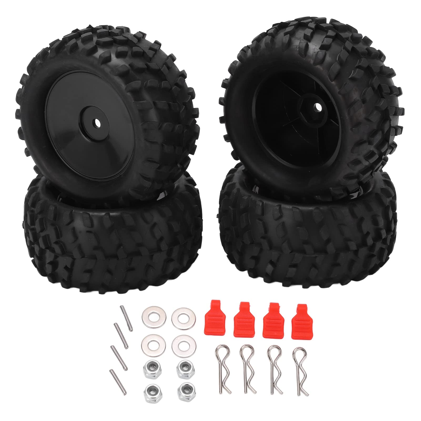 Alomejor 4pcs 82MM RC Rubber Tires & Wheel Rims Set for 144001 1/14 Scale Off-Road RC Cars - Durable Front/Rear Replacement Tires for Racing, Crawling & Off-Road Adventures