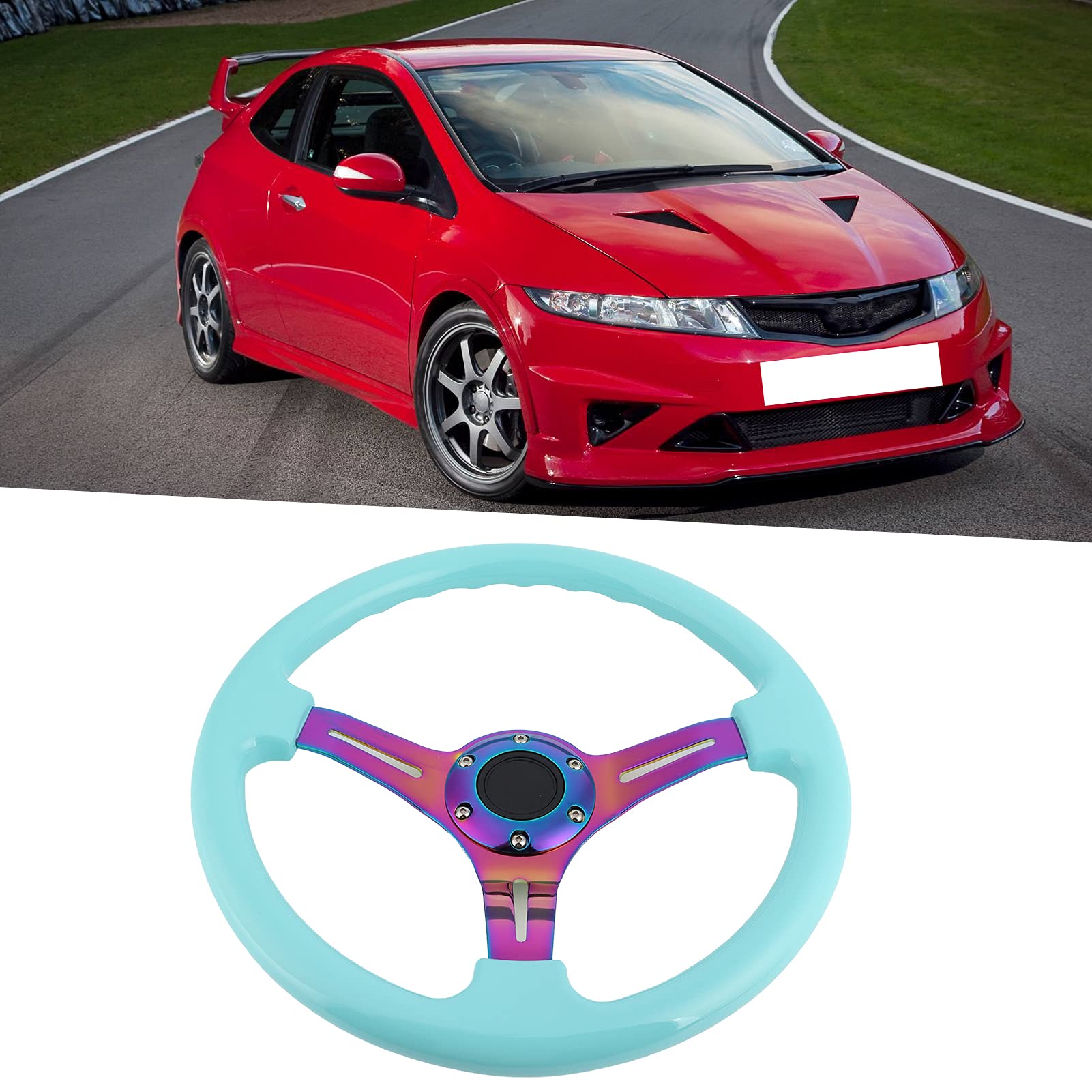 Qiilu 14 Inch Universal Racing Steering Wheel - 350mm Drift Wheel with 6 Bolt Pattern & Horn Button for Cars (Light Blue) | Perfect for Street Racing, Drifting & Car Upgrades