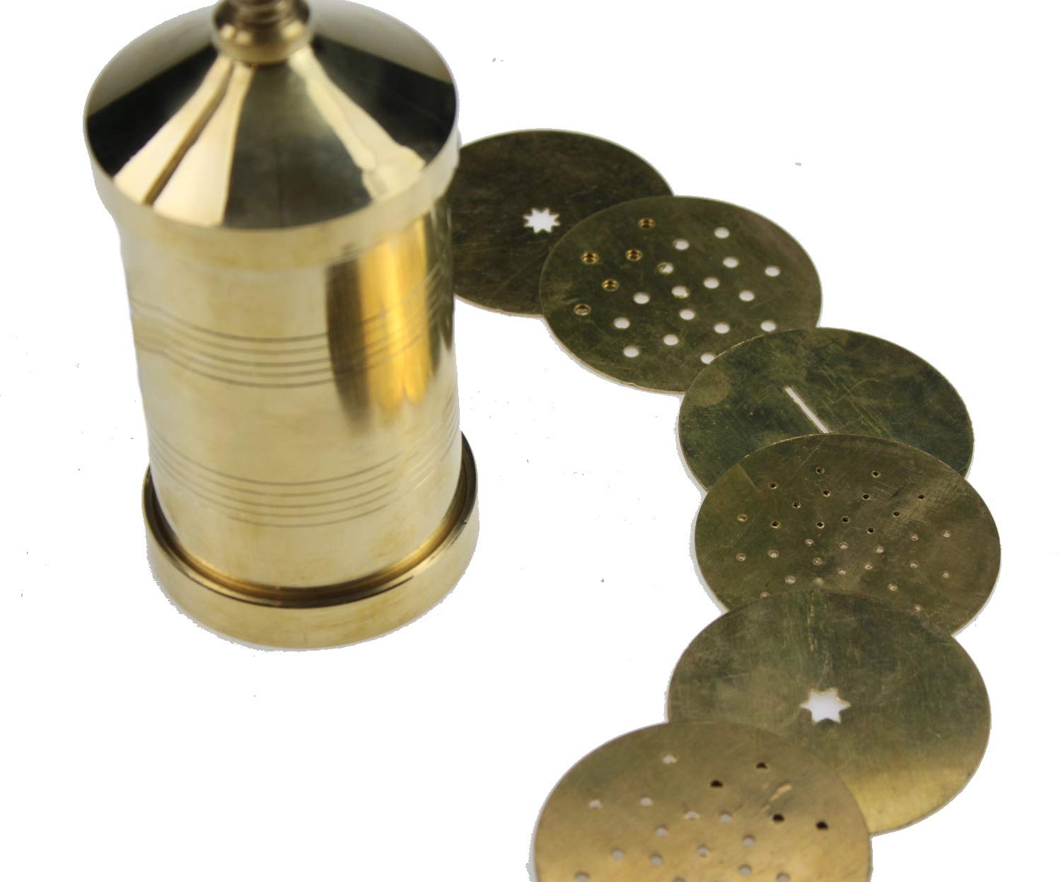 Premium Brass Manual Pasta Maker - 6 Disc Plates for Spaghetti, Noodles, Murukku, Chakli & Bhujia | Traditional Indian Snack & Italian Pasta Press Machine | Perfect for Home Cooking, Restaurants & Gift Giving