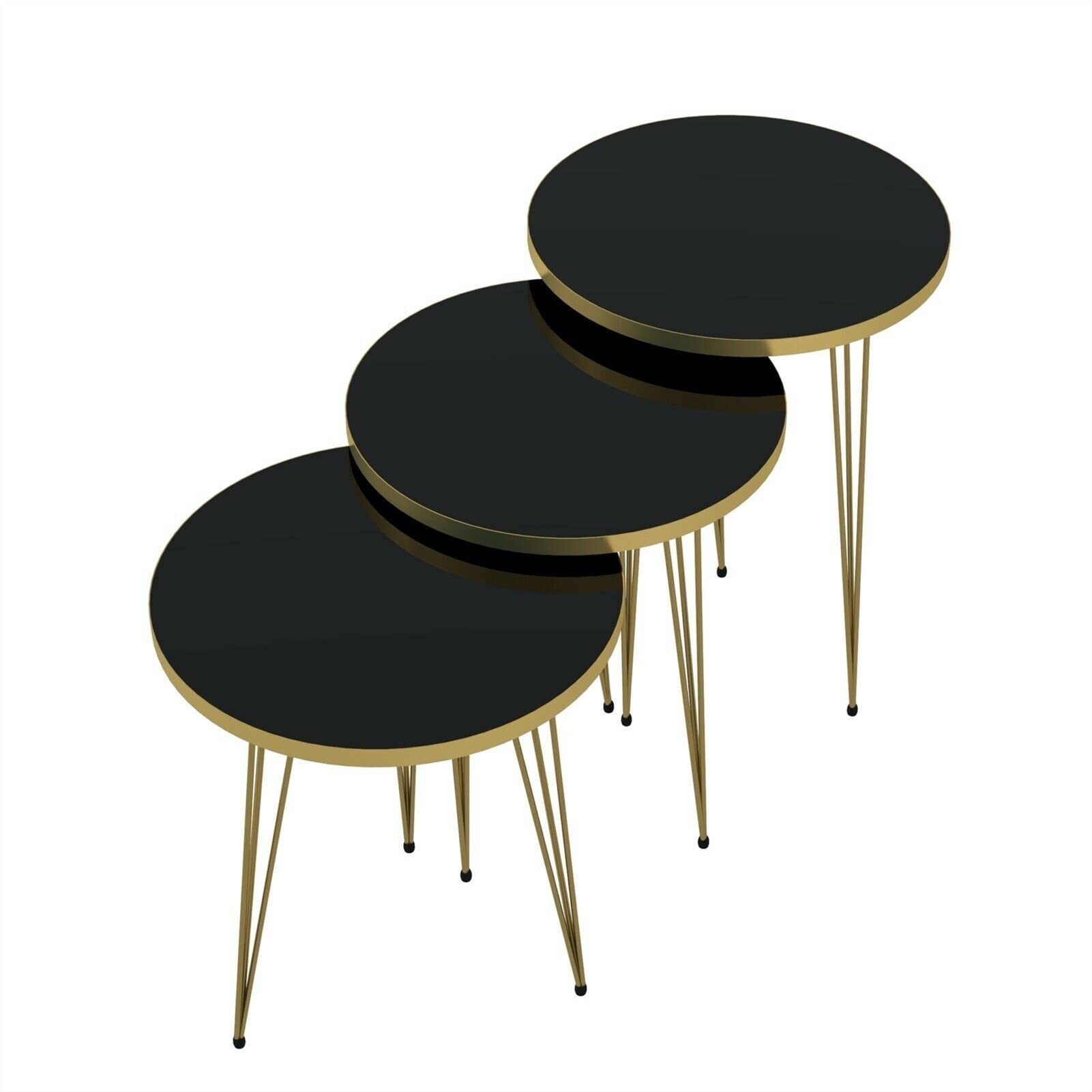 3-Piece Round Nesting Coffee Table Set - High Gloss Wood Stacking End Tables for Living Room (Black) | Modern Space-Saving Side Tables for Small Apartments & Lounge Areas