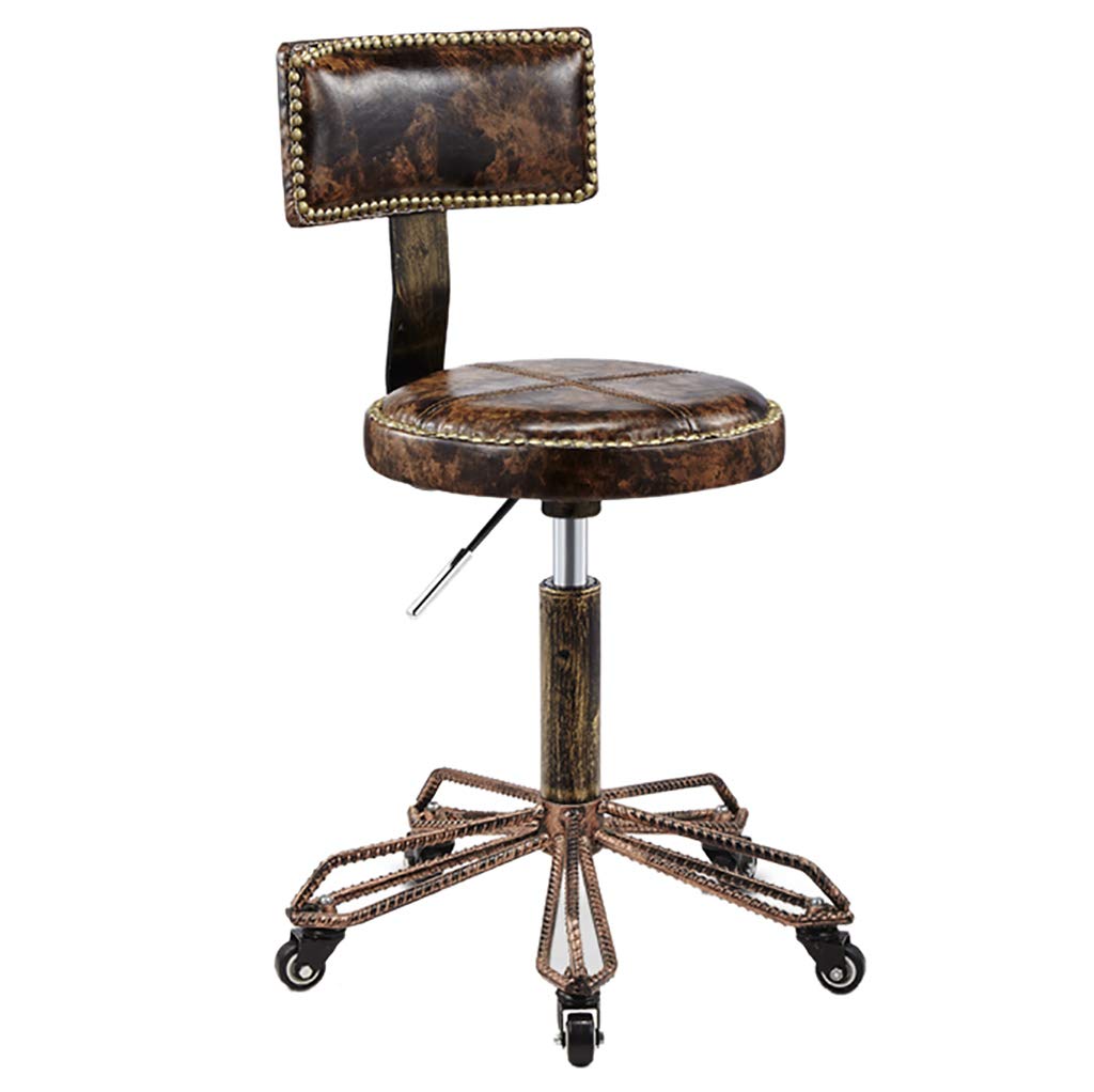 Retro Industrial Style Adjustable Height Bar Stool with Swivel Seat - Ergonomic Office Chair for Restaurant, Home, Kitchen & Counter Use - Rolling & Rotating Air Pressure Design