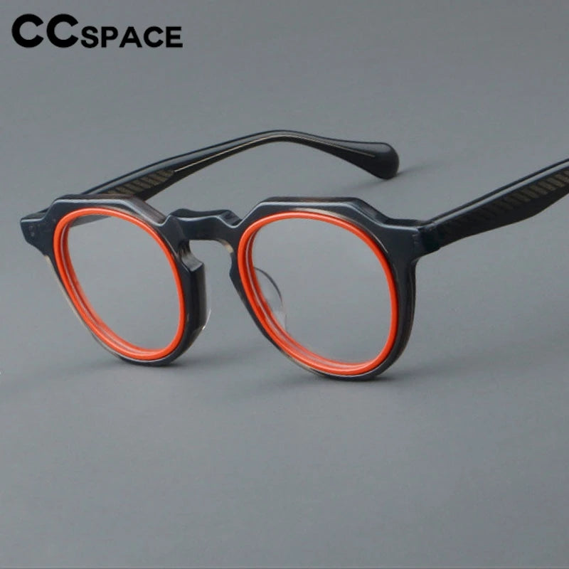 CCspace Unisex Full Rim Flat Top Round Acetate Eyeglasses Frame 301249 - Stylish & Durable for Work, Reading, and Fashion Accessories