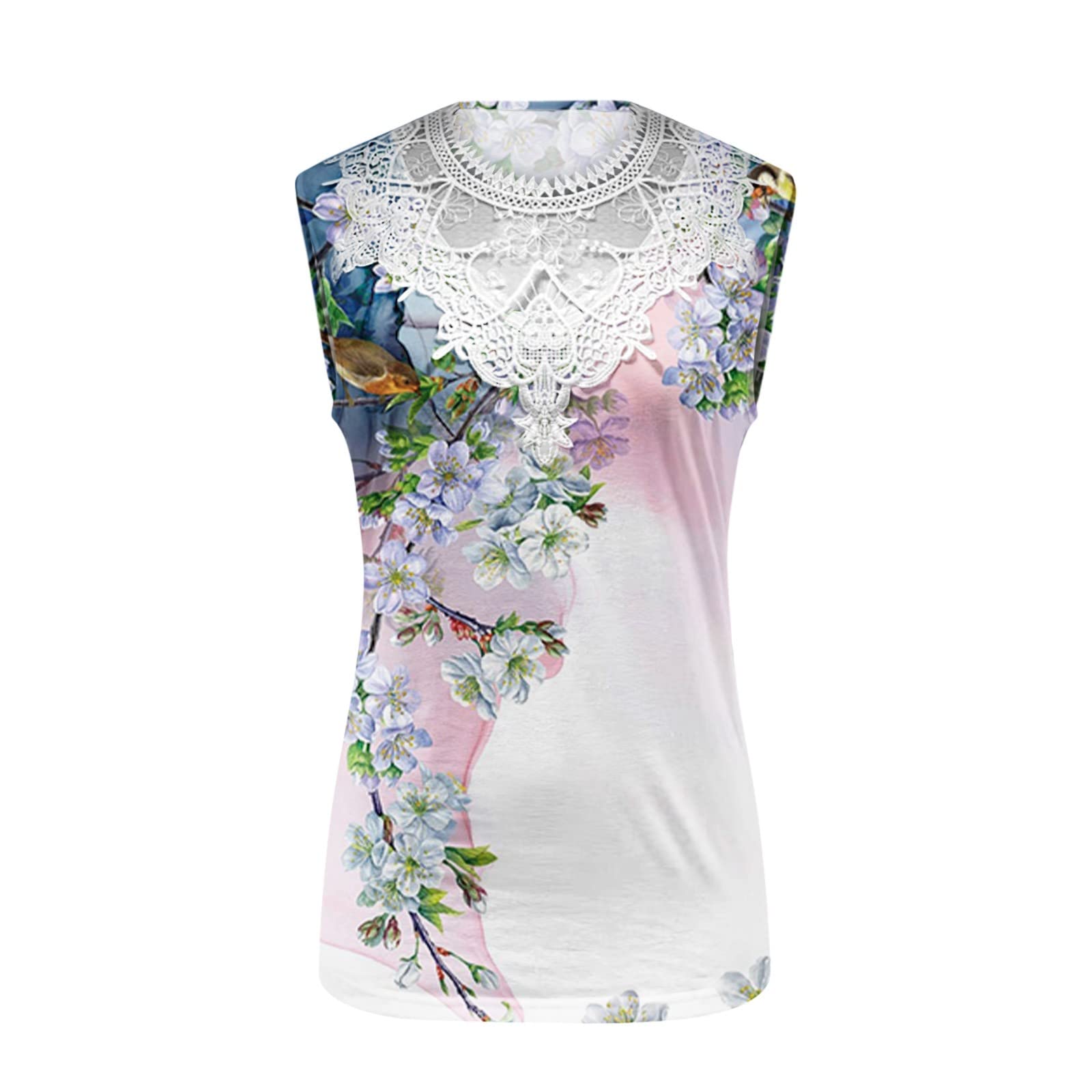Oelaio Women's Lace Summer Tank Tops - Loose Fit Scoop Neck Sleeveless Hollow Out Blouse with Trendy Floral Print in Soft Pink | Perfect for Beach, Vacation & Casual Outfits