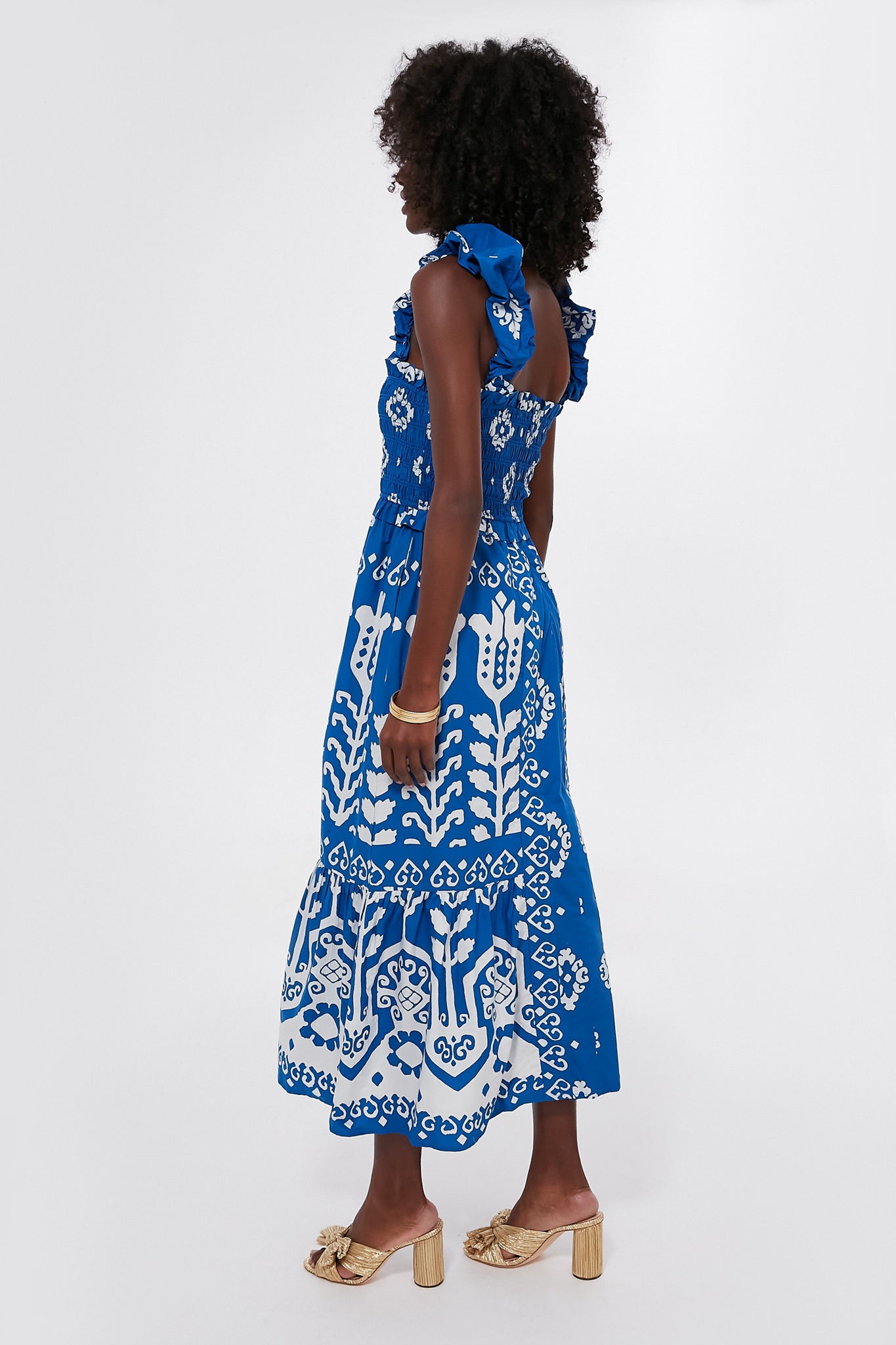 Blue Sonia Print Sleeveless Smocked Dress for Women - Summer Casual Flowy Midi Dress for Beach, Party & Vacation