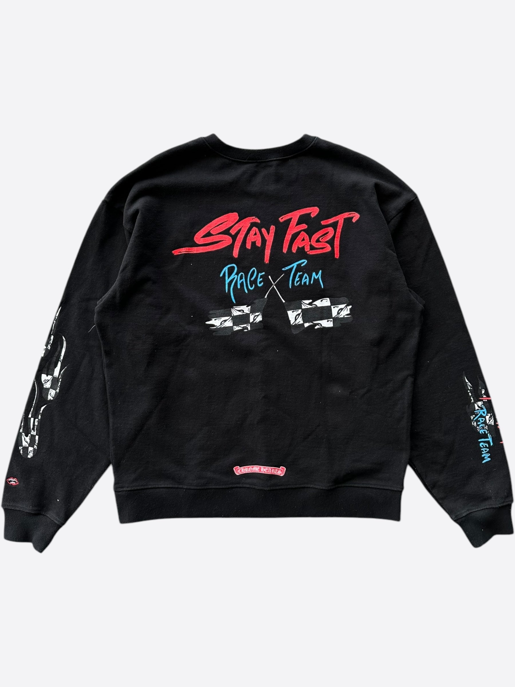Chrome Hearts Black Matty Boy Stay Fast Sweater for Men - Luxury Gothic Streetwear Pullover - Perfect for Casual Outfits, Concerts, and Night Out