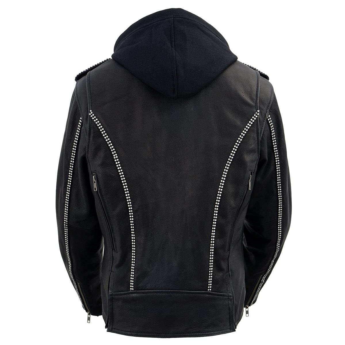 Milwaukee Leather MLL2503 Women's Black Bedazzled Leather Moto Jacket with Hood - Stylish Biker Jacket for Riding & Fashion Outfits