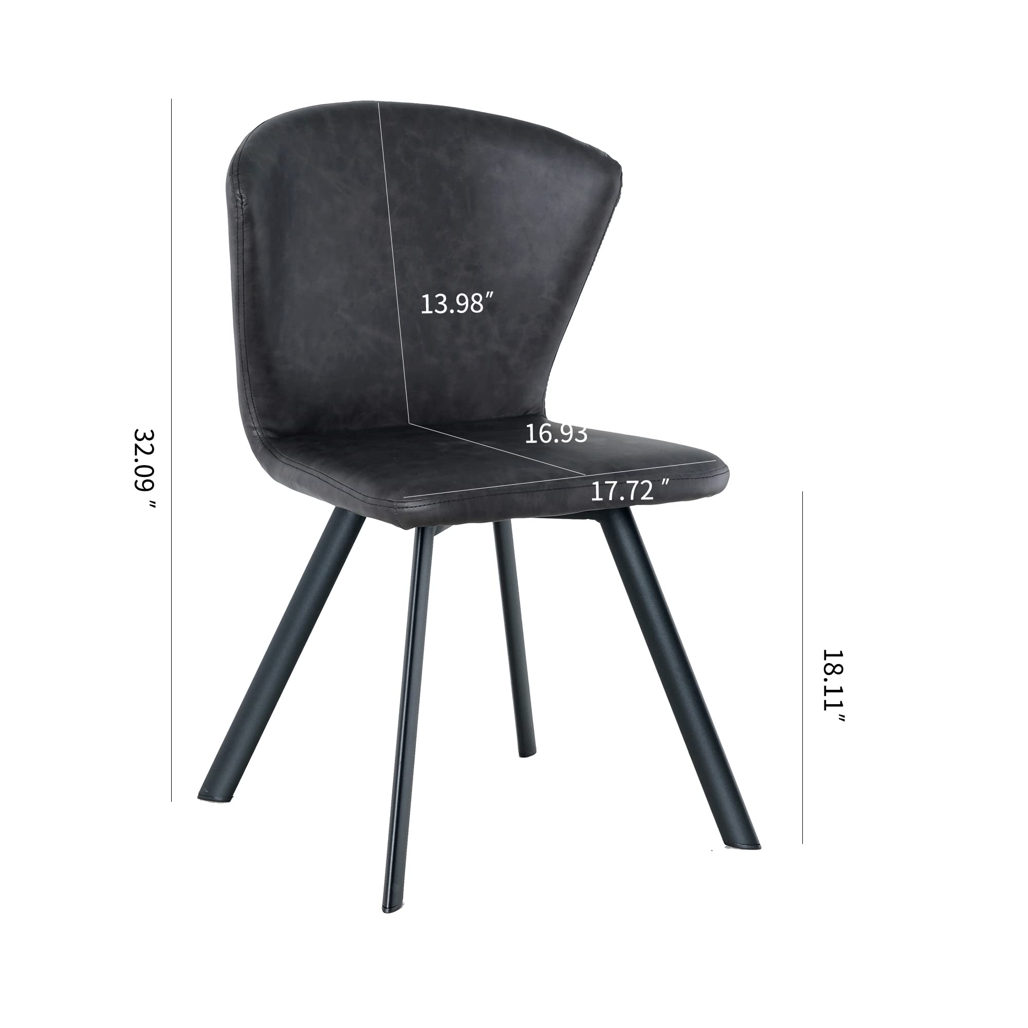 Modern PU Leather Dining Chairs Set of 2 - Black Metal Legs, Dark Brown Upholstery for Kitchen, Living Room & Dining Room - Perfect for Small Spaces, Apartments and Home Decor