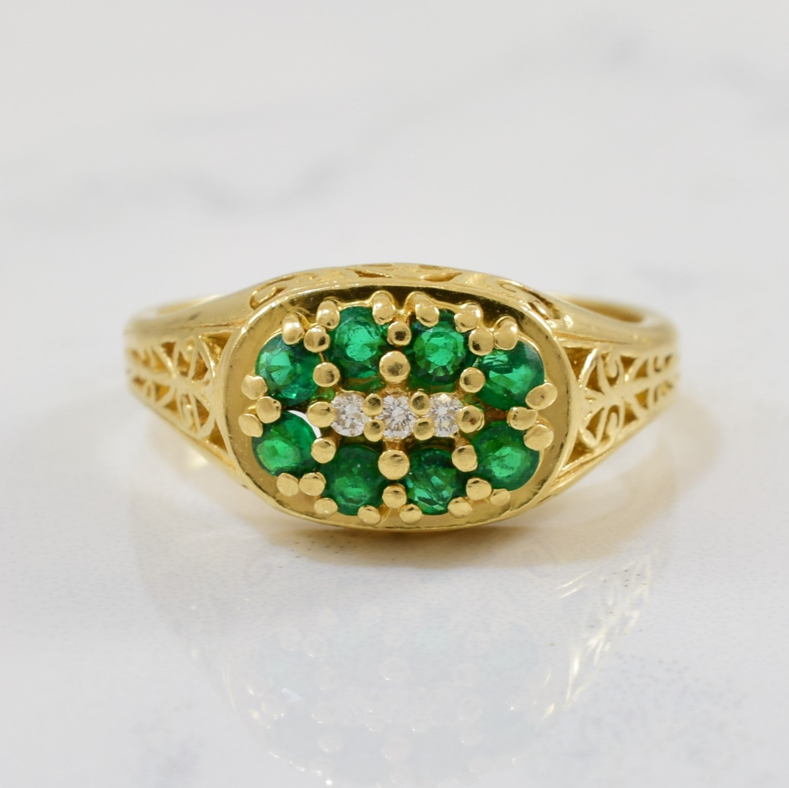 Emerald & Diamond Filigree Ring 0.32ctw | 0.03ctw Diamond | Size 6.25 | Vintage Inspired Jewelry for Women | Perfect for Weddings, Anniversaries & Special Occasions