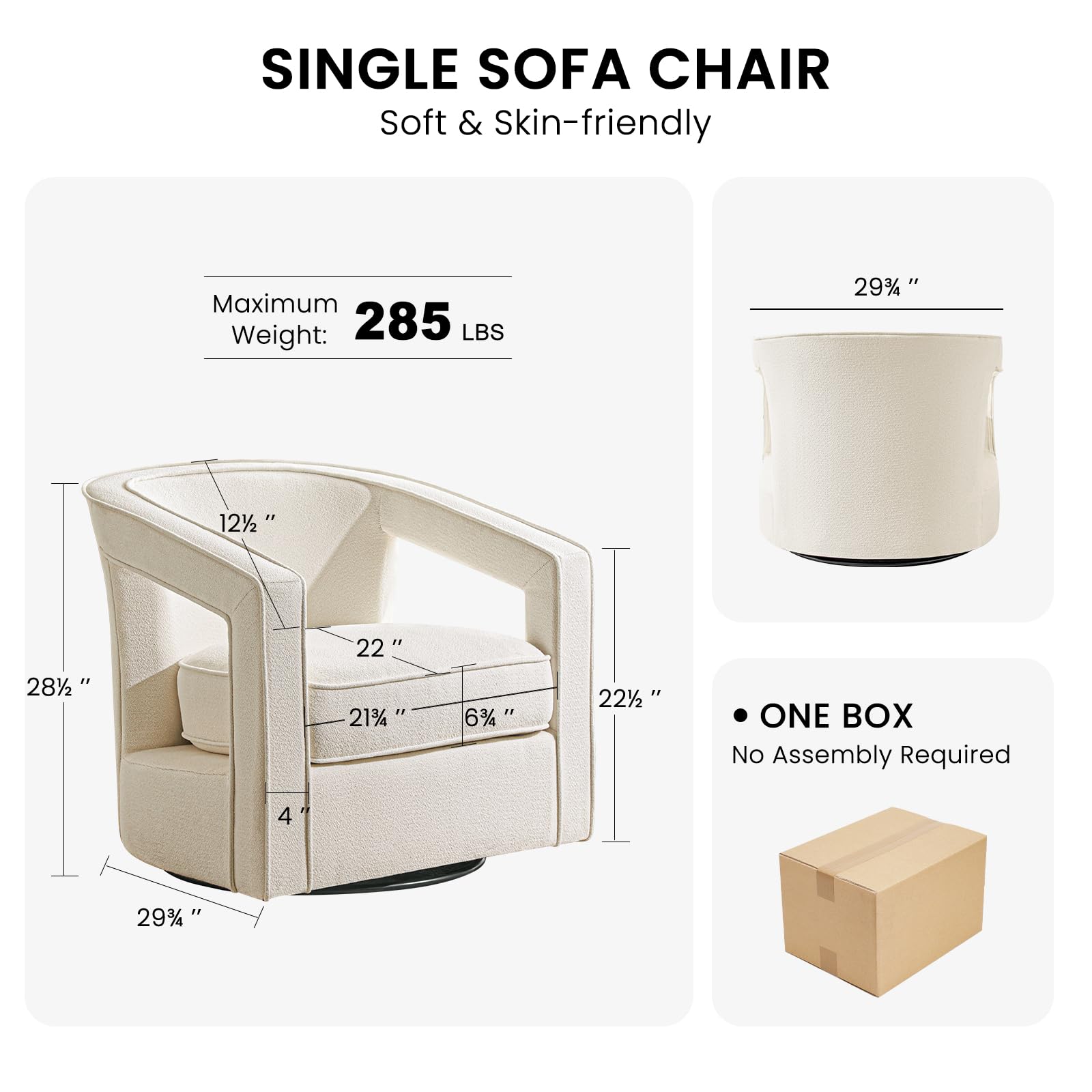 Furniliving Chenille Swivel Accent Chair - Upholstered Barrel Chair with Curved Back - Comfortable Reading Armchair for Living Room, Bedroom, Balcony & Home Office - Set of 2 White Chairs - Perfect for Relaxing, Reading & Enhancing Home Decor