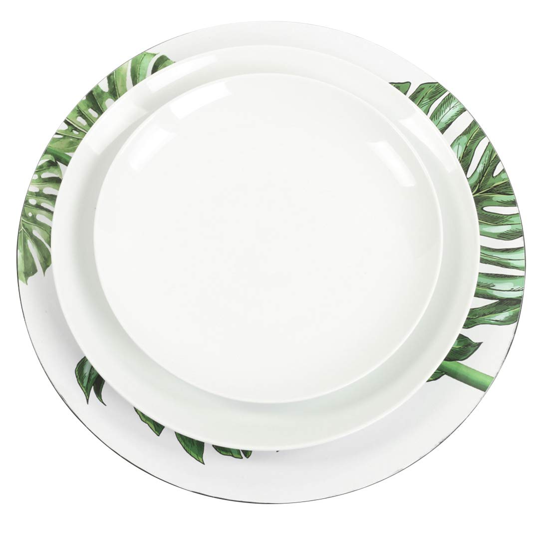 Koyal Wholesale 4-Pack Monstera Tropical Leaf Charger Plates | Palm Leaf Party Plates for Wedding, Birthday & Tropical Theme Decor | Eco-Friendly Dinnerware for Events