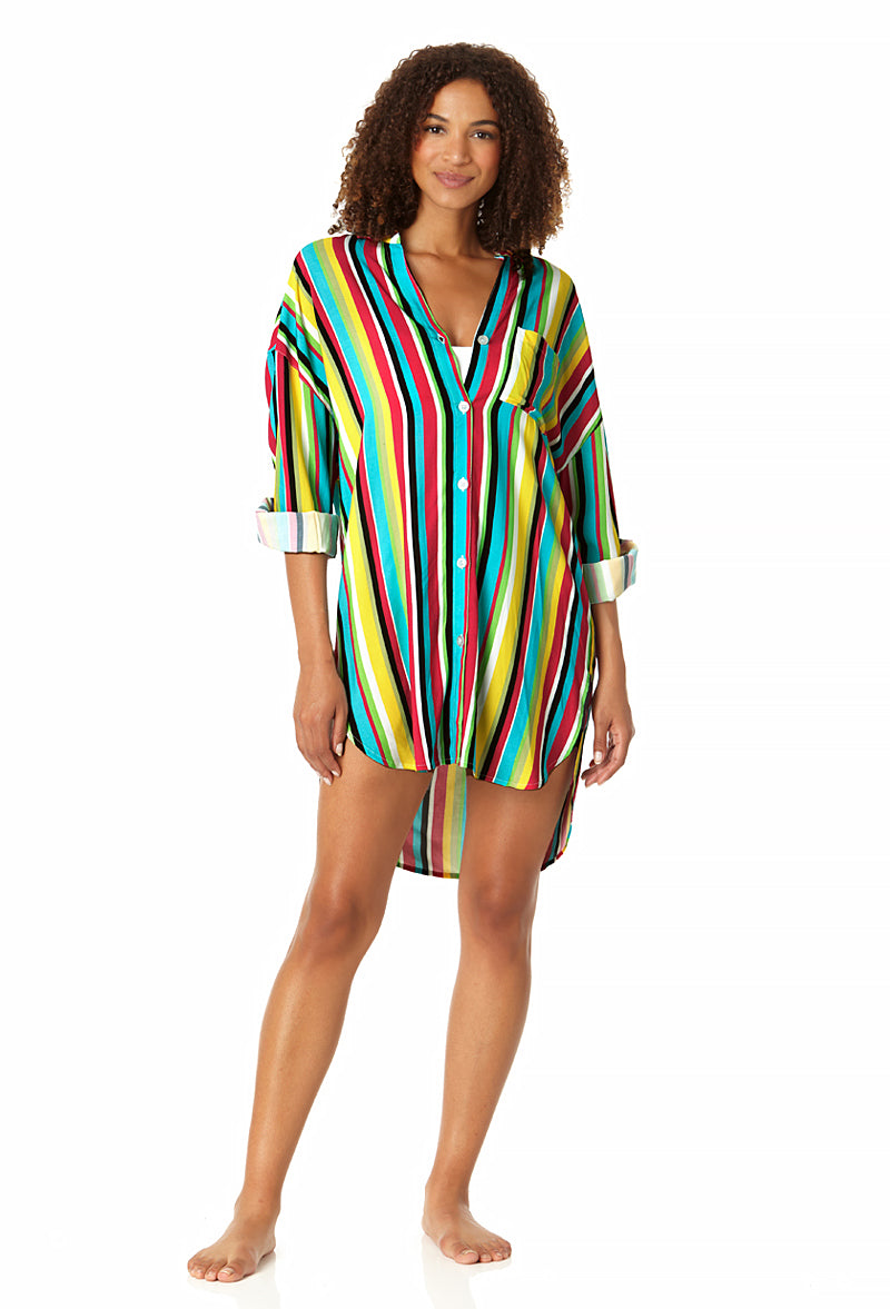 Anne Cole Women's Button Down Shirt Swimsuit Cover Up - Lightweight Beachwear for Pool, Vacation & Summer Outfits