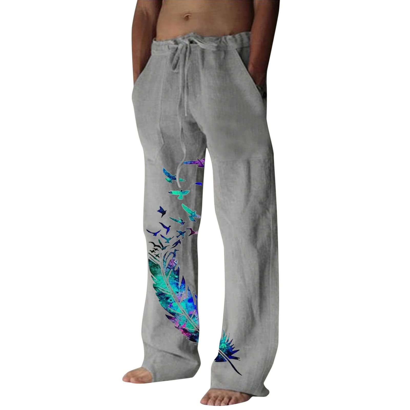 **Men's Cargo Pants with Drawstring Waist & Multiple Pockets - Casual Printed Trousers for Outdoor, Work & Travel | Tree&Bird**