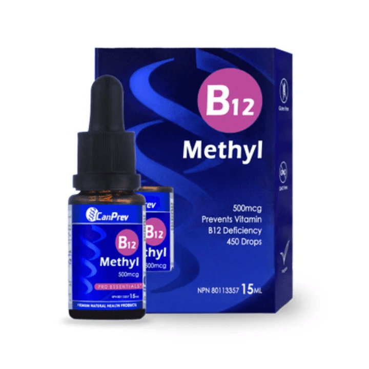 Canprev Methyl B12 Drops 500mcg - 15ml Liquid Vitamin B12 Supplement for Energy, Metabolism & Nervous System Support - Perfect for Daily Wellness & Vegan Diets