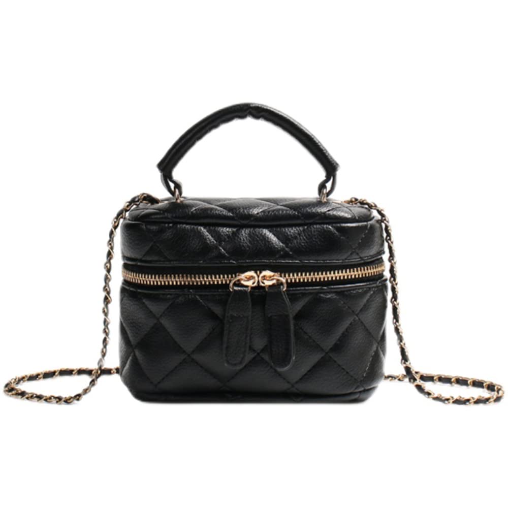 Women's Mini Quilted Crossbody Bag - Small Black Leather Shoulder Purse with Chain Strap, Trendy Clutch for Daily Use, Date Night, Shopping & Travel Accessories