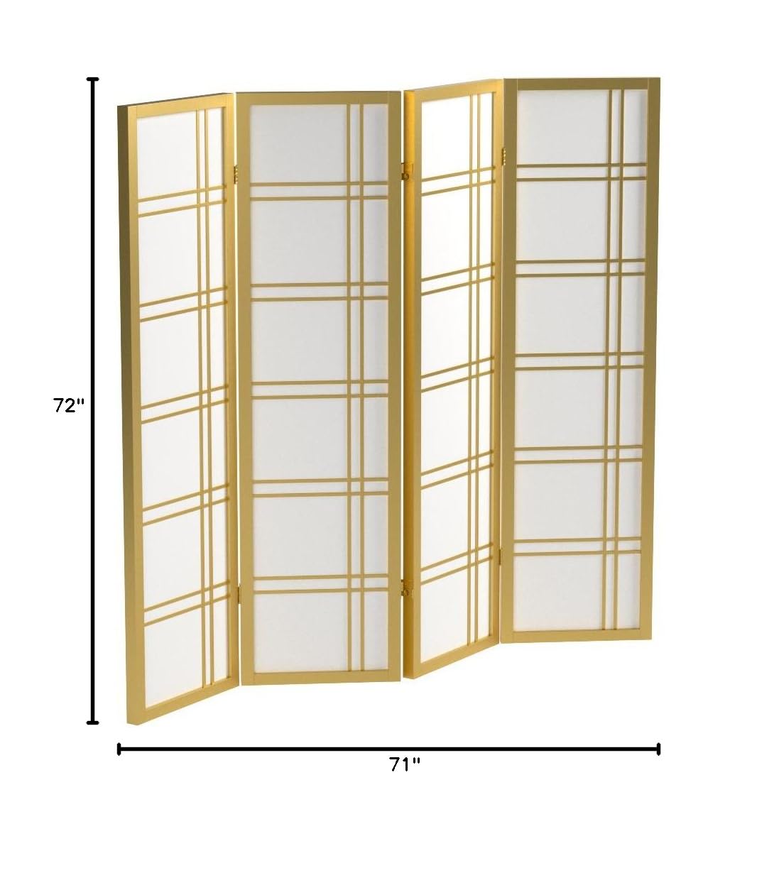 Roundhill Furniture Seto 4-Panel Golden Room Divider Screen - Elegant Folding Privacy Partition for Living Room, Bedroom, Office & Studio Decor