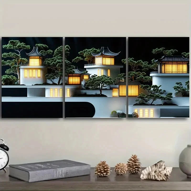 3-Piece Ancient Architecture Art Painting Metal Prints - Ready to Hang Wall Decor for Living Room, Bedroom & Office - Premium Home & Office Artwork