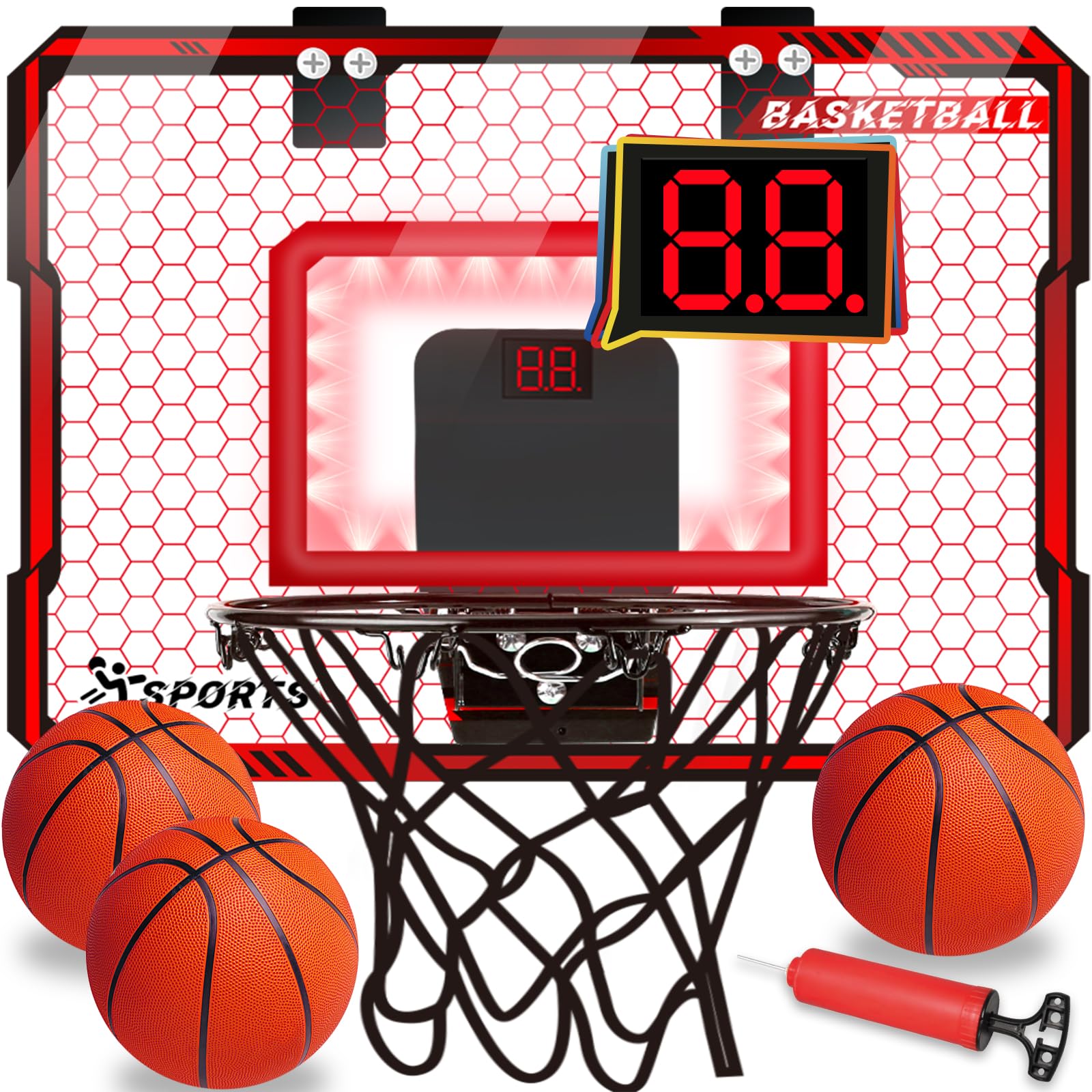 LED Basketball Hoop for Kids - Indoor Mini Hoop with Scoreboard & Balls - Fun Sports Gift for Boys 5-10 Years - Perfect for Bedroom & Playroom Games