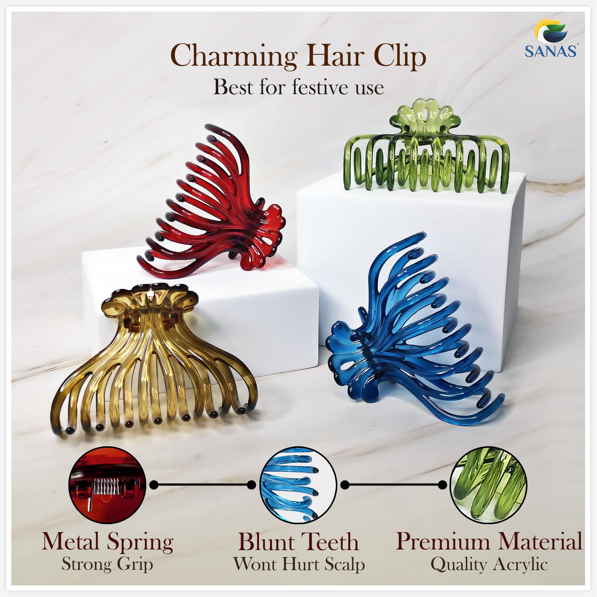 Sanas 4Pcs Butterfly Hair Clips for Women & Girls - Korean Style Hair Accessories, Fancy Claw Clips for Stylish Hairstyles - Perfect for School, Work, Parties & Everyday Wear