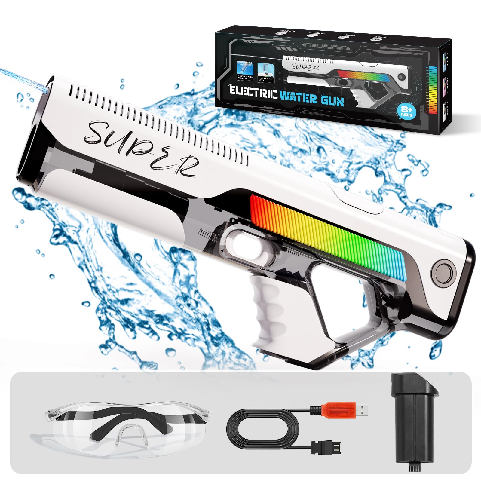 Electric Water Gun for Adults & Kids - Strong Automatic Squirt Gun with Auto Suction & Modular Battery - Perfect for Summer Pool Parties, Beach Fun & Outdoor Water Games - Ideal for Ages 8-12
