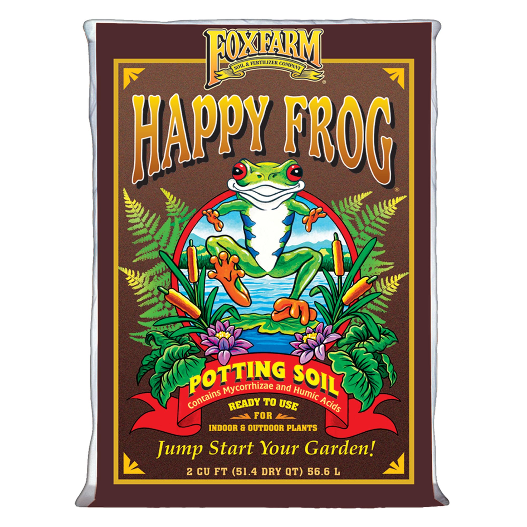 FoxFarm Happy Frog Potting Soil 2 Cubic Feet - Organic Potting Mix for Indoor & Outdoor Container Plants, Improves Root Growth & Nutrient Absorption, pH Balanced with Mycorrhizae & Humic Acids - Perfect for Houseplants, Vegetable Gardens, and Flower Pots