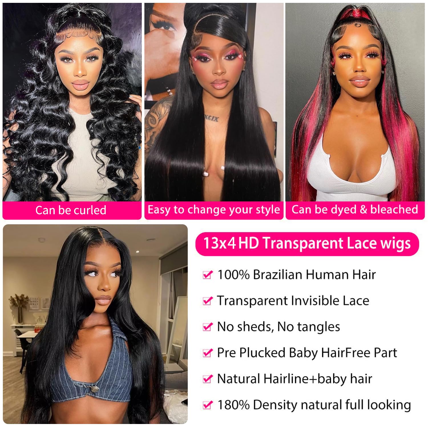 30 Inch Straight Lace Front Wigs Human Hair 200% Density 13x4 HD Transparent Lace Wig for Black Women | Glueless Pre-Plucked Frontal Wig with Baby Hair | Natural Black Color | Perfect for Daily Wear, Parties & Special Occasions