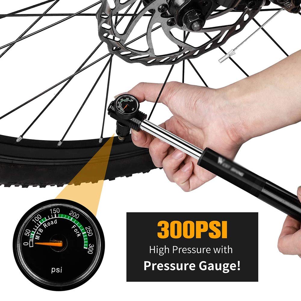 Portable Mini Bike Pump - 300 PSI High Pressure Bicycle Air Pump with Gauge for Mountain Bikes, Road Bikes & Inflatable Toys | Lightweight, Compact Design for On-the-Go Cycling & Outdoor Adventures