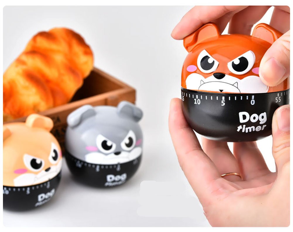 **60-Minute Cute Cartoon Dog Mechanical Kitchen Timer - Loud Alarm, Manual Wind-Up, Mini Cooking Clock for Baking, Boiling Eggs & Classroom Activities (Khaki)**