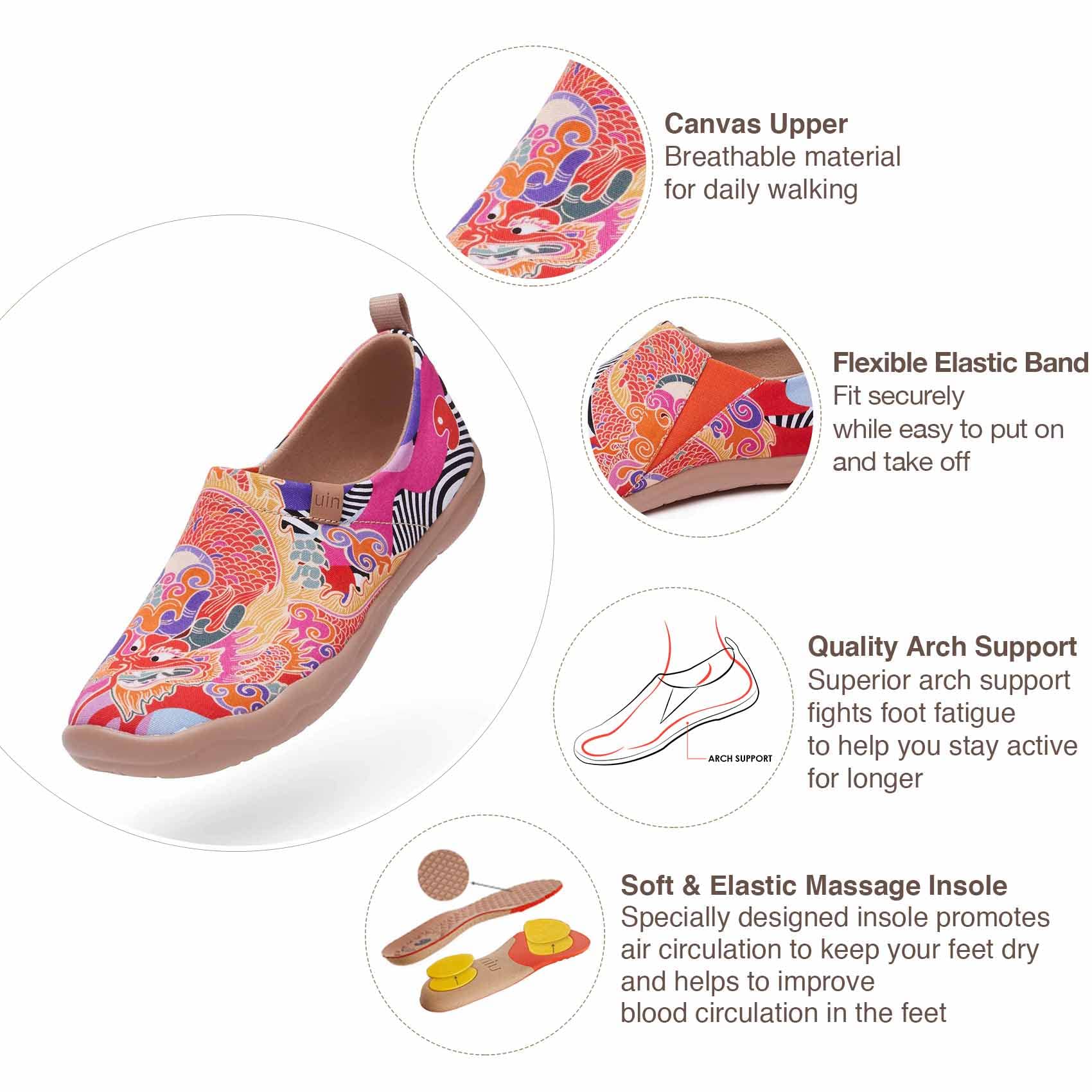 **UIN Women's Slip-On Canvas Loafers – Lightweight Comfort Walking Shoes for Travel & Casual Wear | Fashion Sneakers with Flying Dragon Design | Perfect for Daily Errands, Travel & Outdoor Activities**