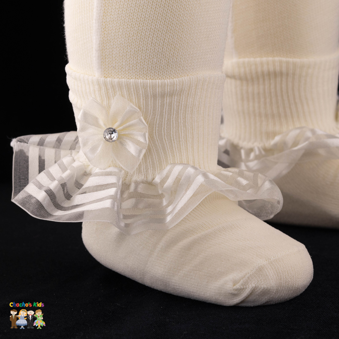 Girl's Lace Trim Anklet Socks Ivory - Elegant Cotton Ankle Socks for Toddler & Kids - Perfect for School, Dress Up & Special Occasions