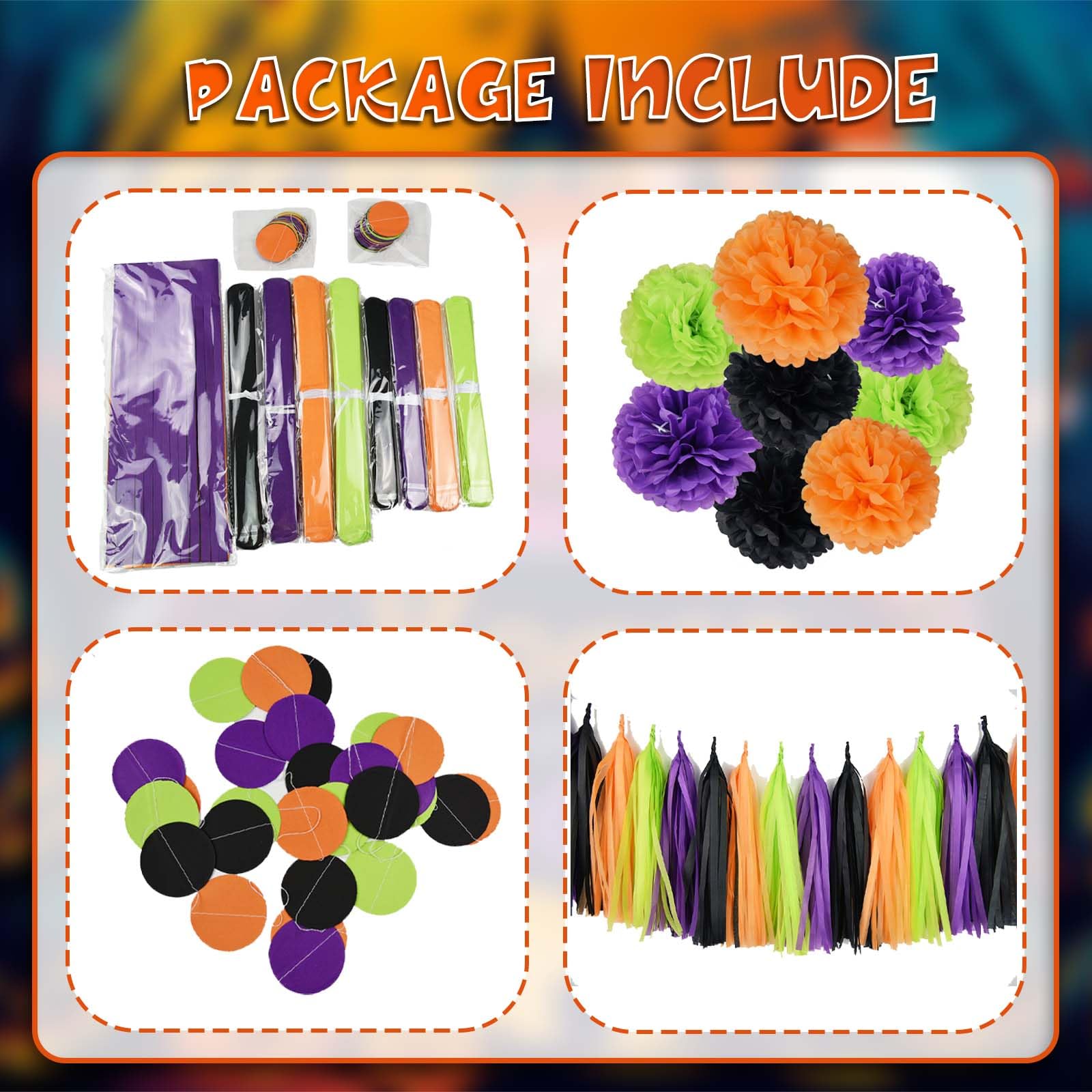 Halloween Car Decorations Kit - Hocus Pocus Trunk or Treat SUV Decor Set with Orange Black Purple Green Tissue Paper Pom Poms | Perfect for Halloween Parties, Birthday Celebrations & Baby Showers