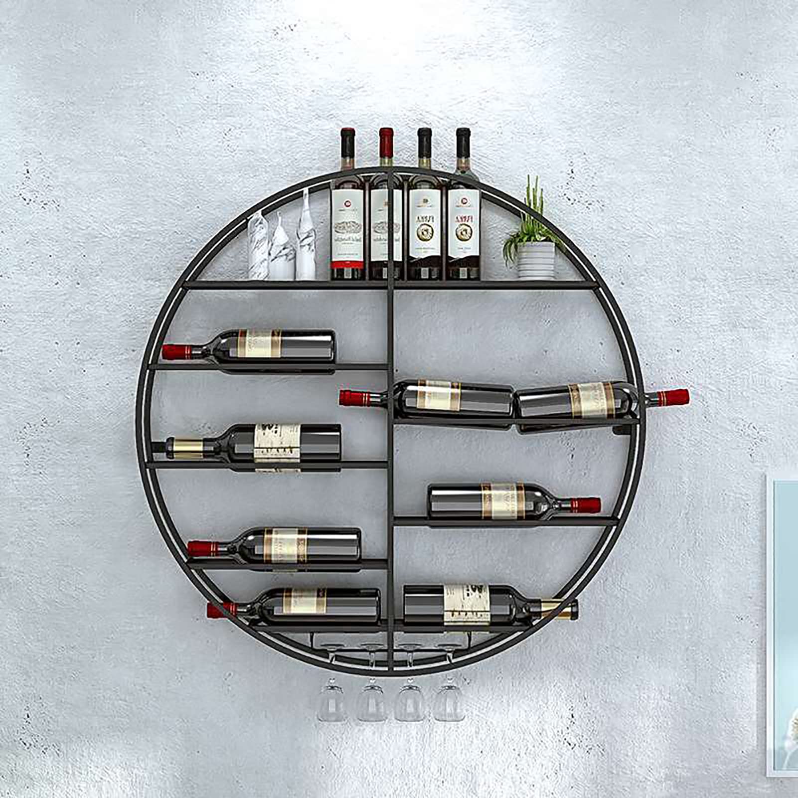 Wall Mounted Wine Rack - Round Metal Hanging Wine Glass Holder for Bar, Kitchen & Wine Cellar | Space-Saving Storage Solution for Wine Enthusiasts