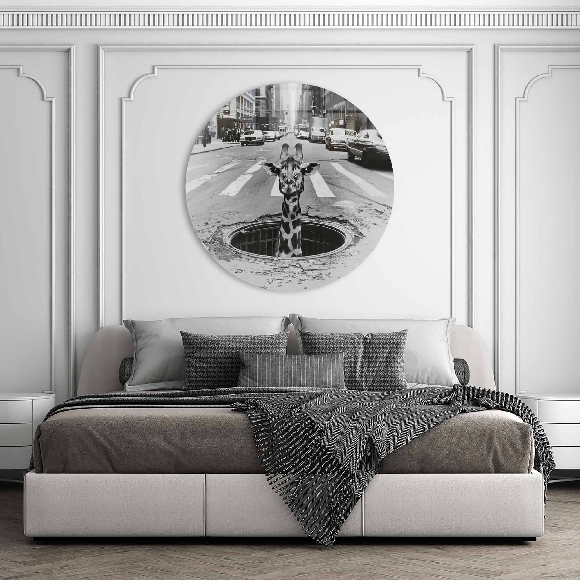 Peek a Giraffe Rounded Glass Wall Art - Elegant Home Decor for Living Room, Nursery & Office
