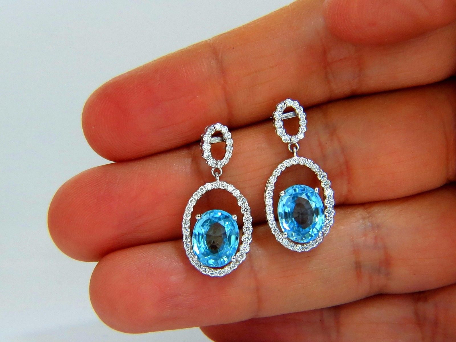 8.86ct Natural Vivid Indigo Blue Zircon Diamond Dangle Earrings in 14K Gold - Elegant Statement Jewelry for Weddings & Evening Events